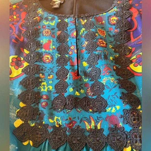 Anna Sui x Inc Womens Silk Blend Embroidered Bell Sleeve Whimsigoth Dress Medium - Picture 3 of 9